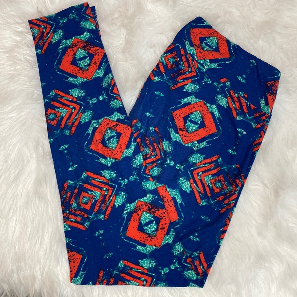 LuLaRoe Blue and Red Geometric Leggings